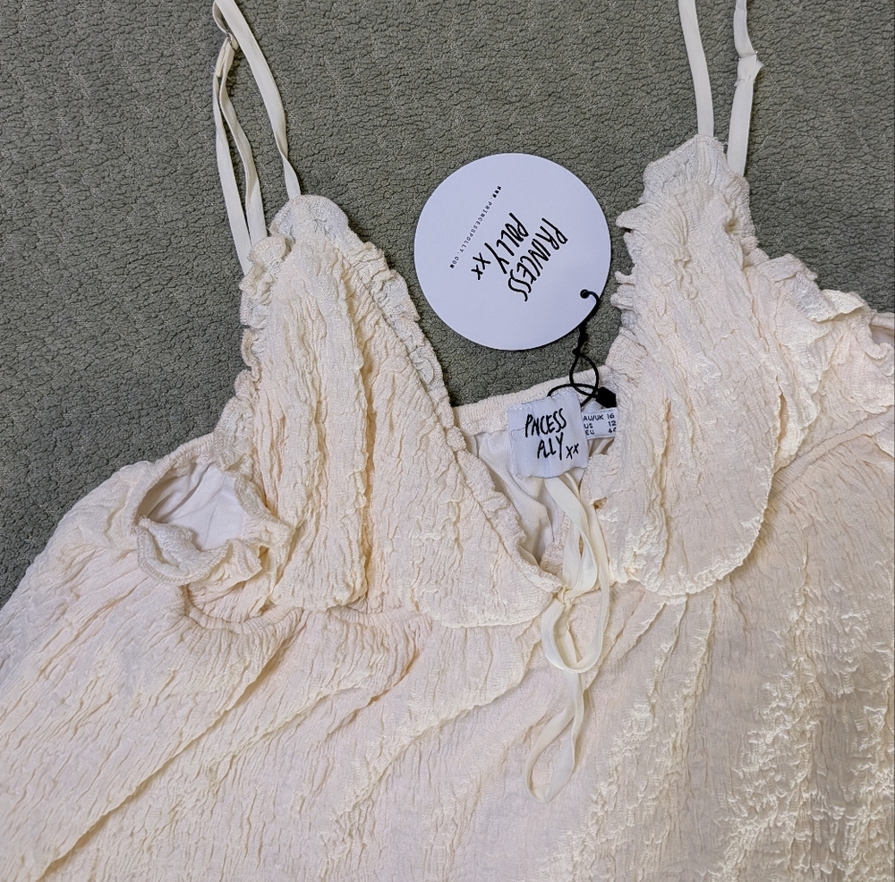 Princess Polly Kellan Romper Dress Cream Beige NWT Size 12 Festival Cottagecore - Picture 11 of 11